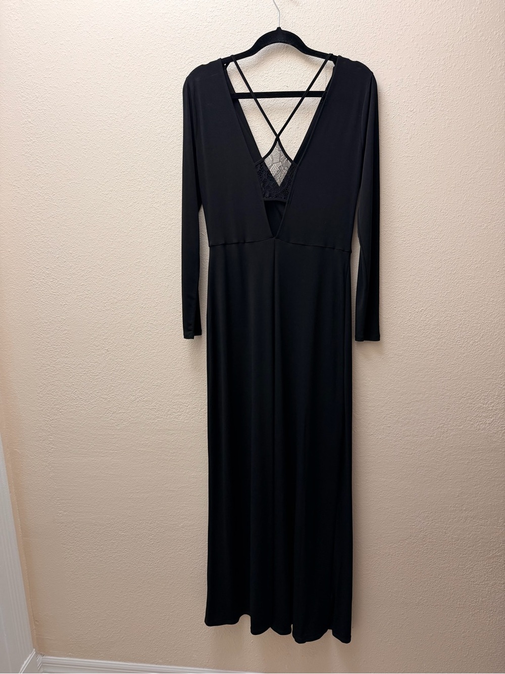BCBGeneration Black Long Sleeve Maxi Dress with Strappy Lace Back